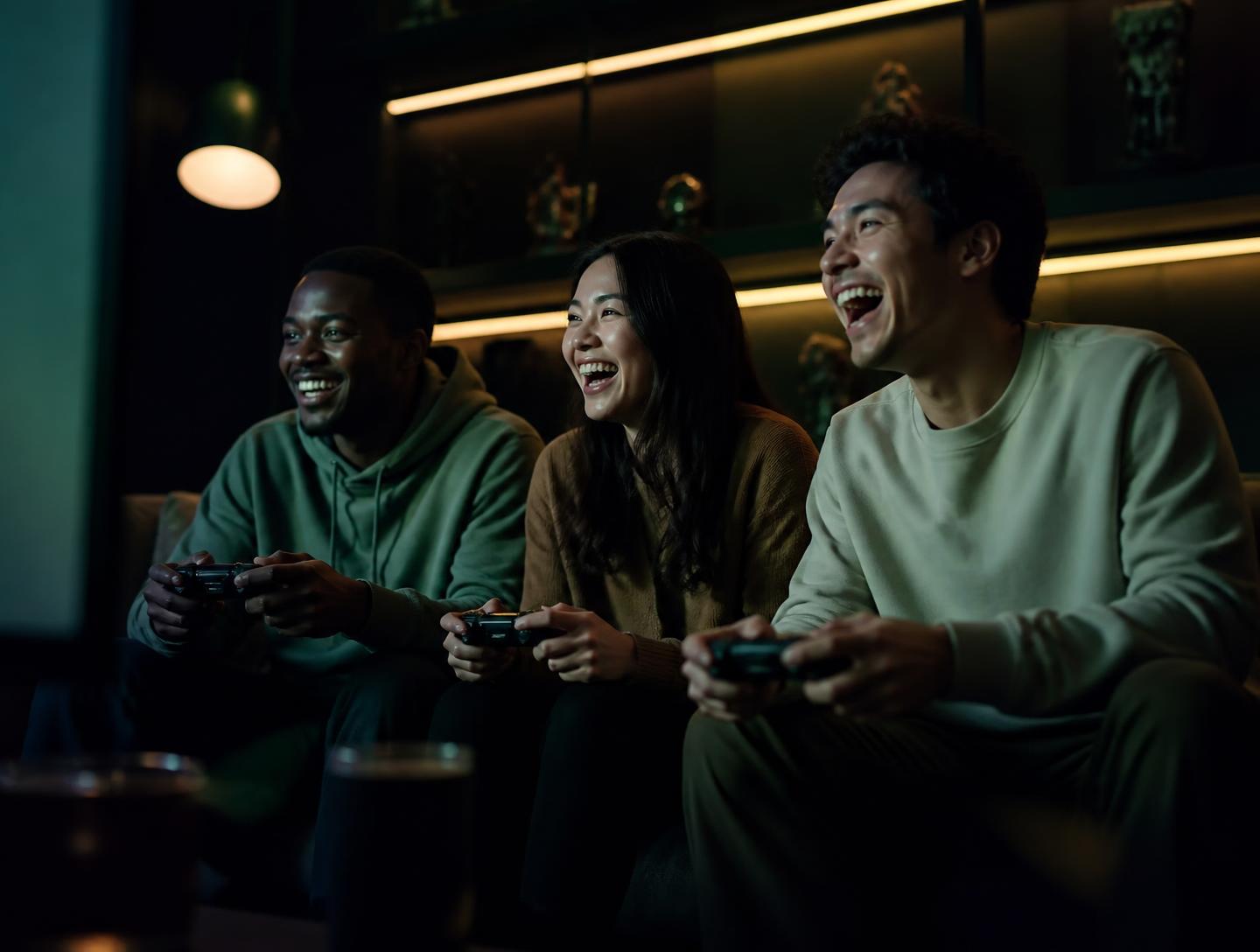Friends playing console games together